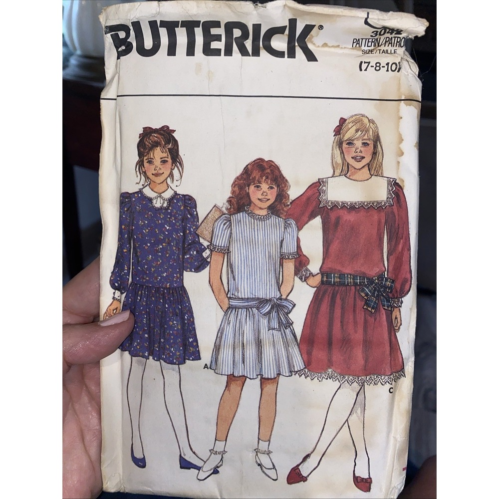 Butterick 3042 Vintage Girls Dress Sewing Pattern Uncut Size 7 8 10 Retro